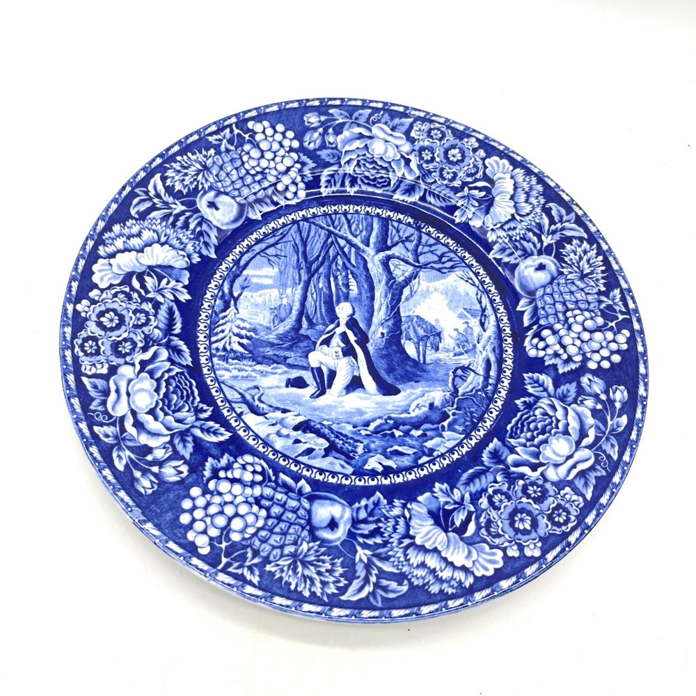 Royal Crownford Blue Transferware Washington's Prayer at Valley Forge 10" Plate